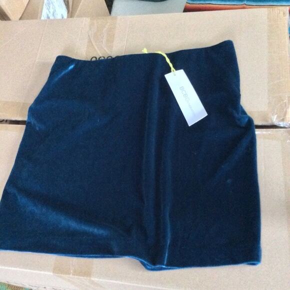 NWT Y2K BCBGENERATION TEAL STRETCH VELVET MINI SKIRT S - Picture 4 of 13